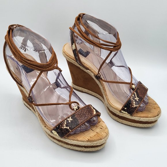 White House Black Market GINGER Wedge Ankle Wrap Strap Sandal SZ 8 - Picture 3 of 14